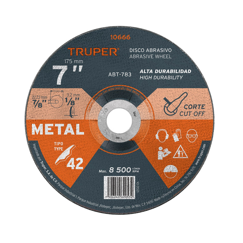 Disco para corte de metal, tipo 42, diámetro 7"