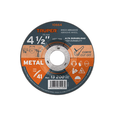Disco para corte de metal, tipo 41, diámetro 4-1/2"