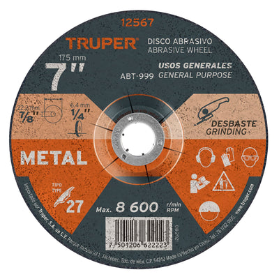 Disco para desbaste de metal, tipo 27, diámetro 7", 1/4"