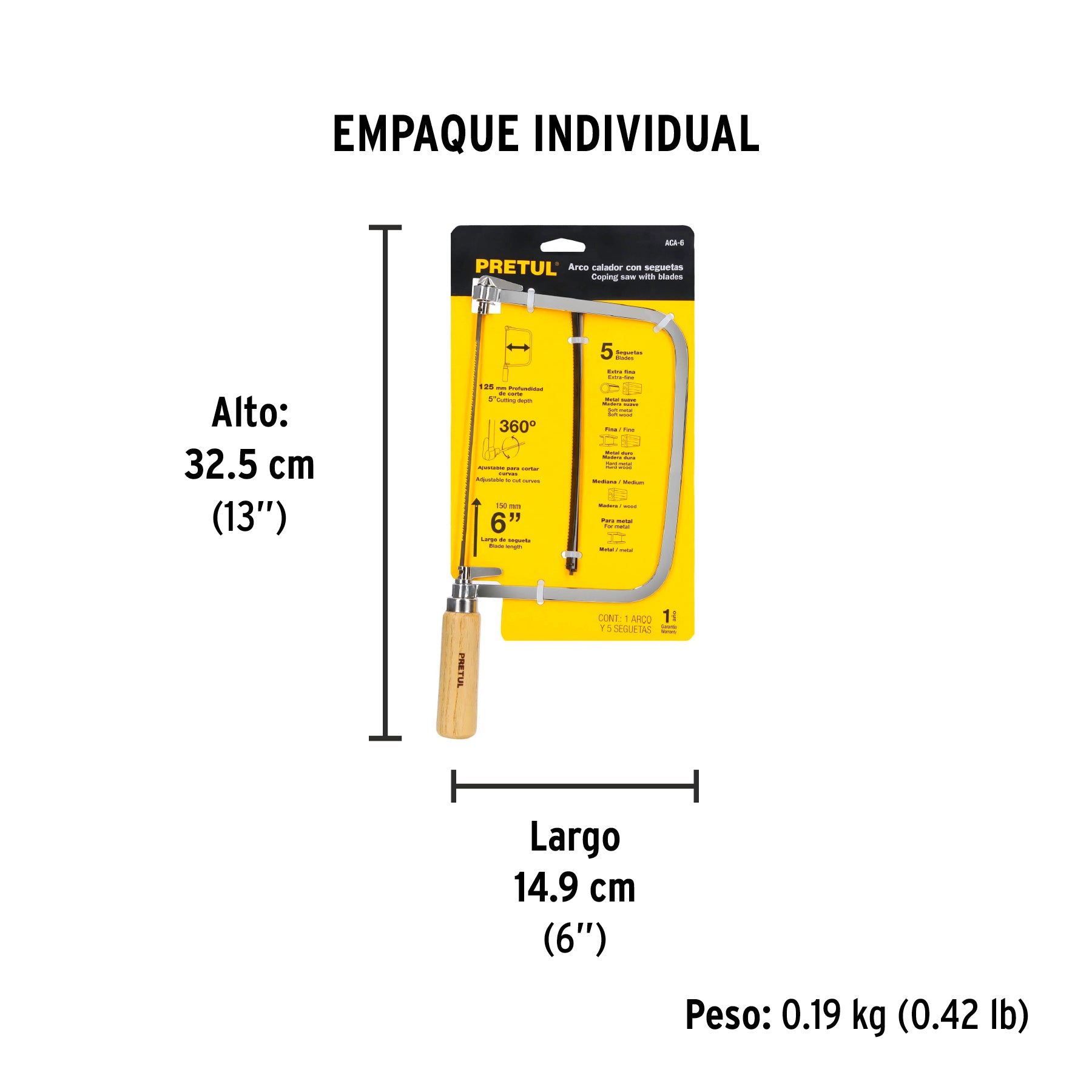 Arco calador para segueta 6", pretul