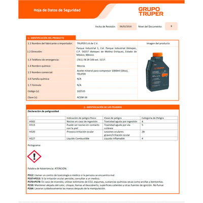 Aceite mineral para compresor, 946ml (32oz), Truper