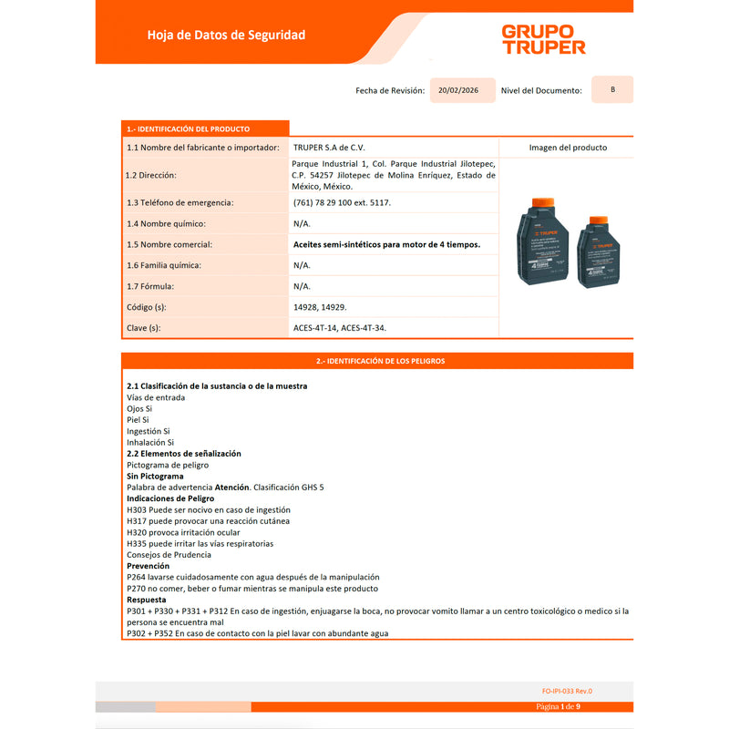Aceite para motor de cuatro tiempos, 32 oz