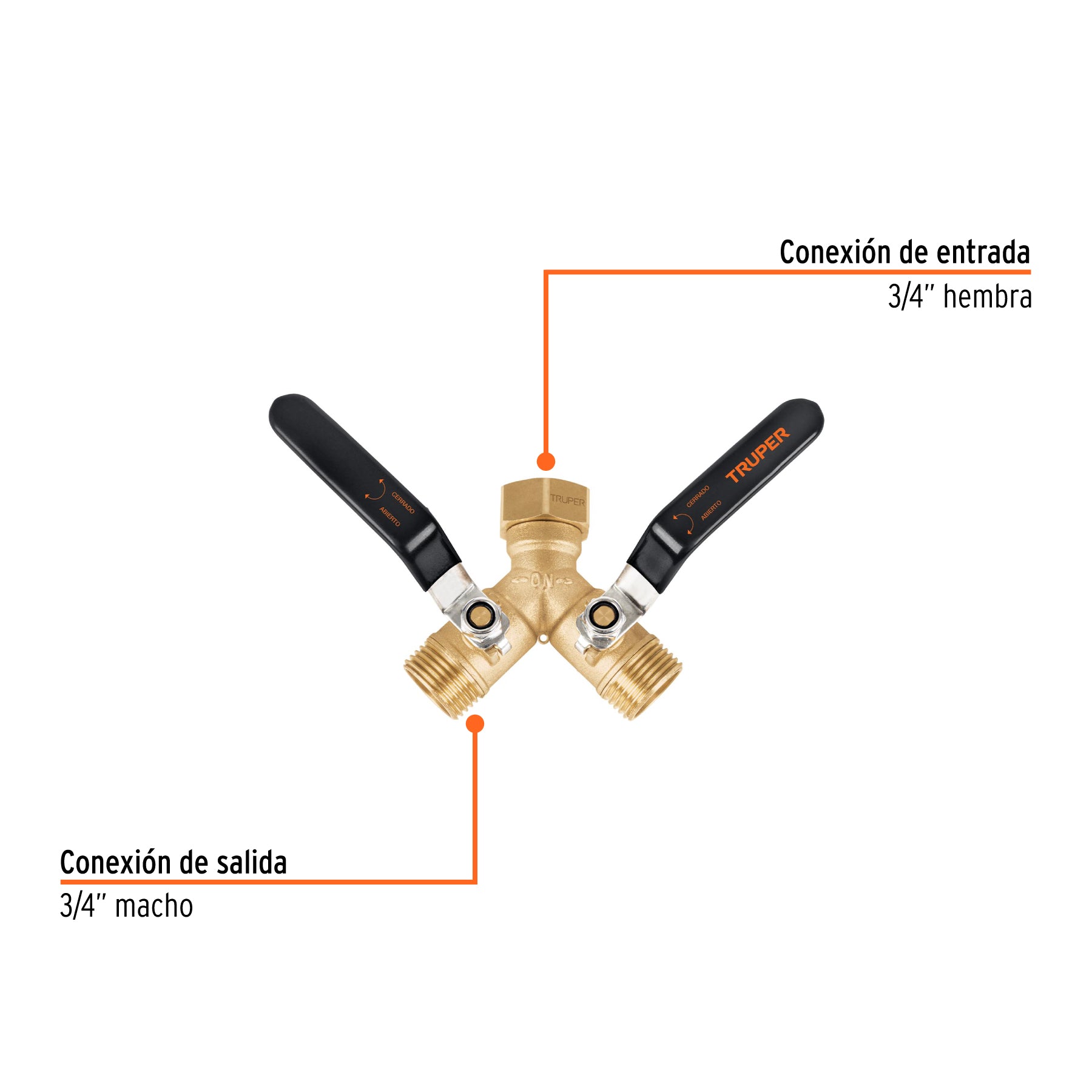 Conector 'Y' 3/4' cuerpo robusto con tuerca móvil p/manguera