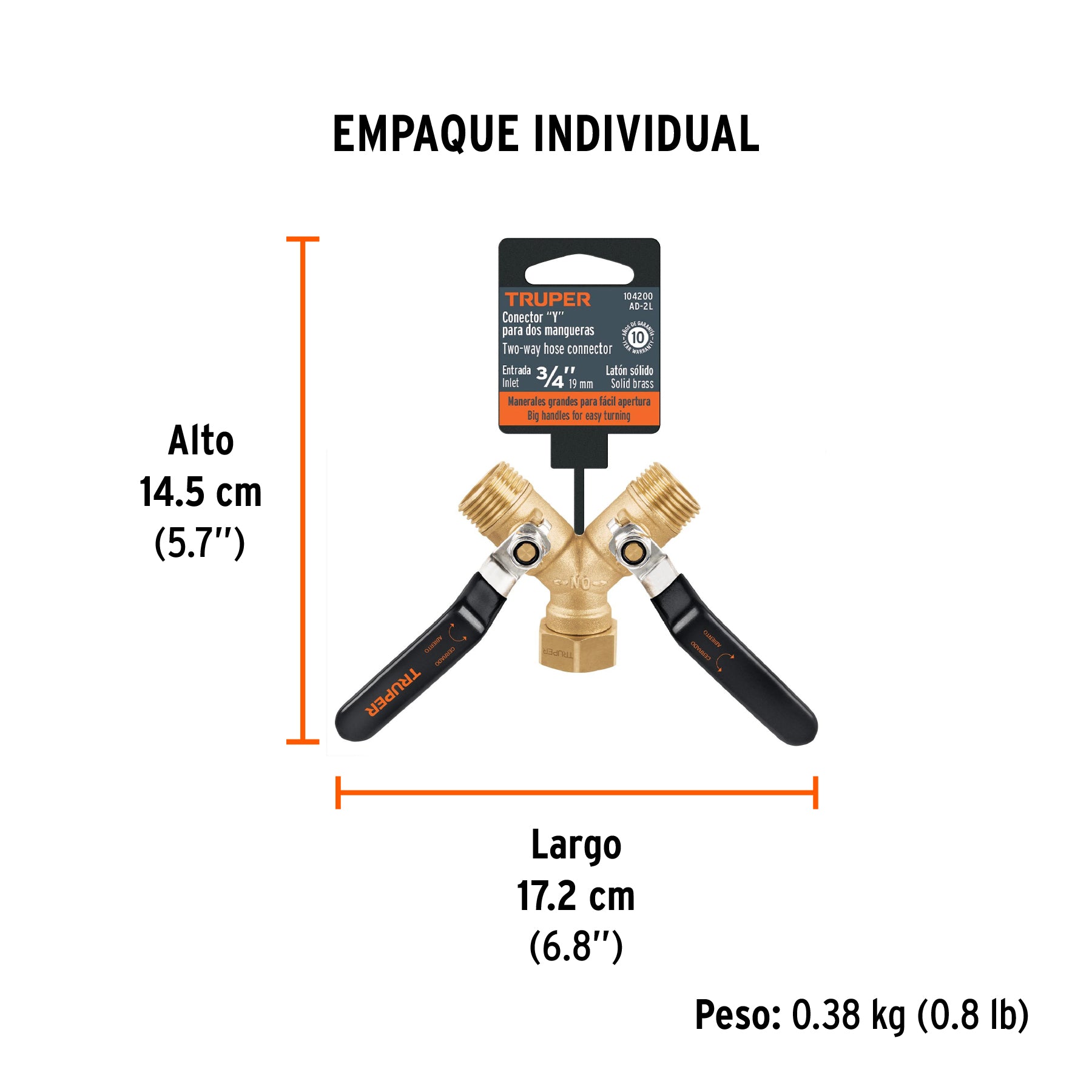 Conector 'Y' 3/4' cuerpo robusto con tuerca móvil p/manguera