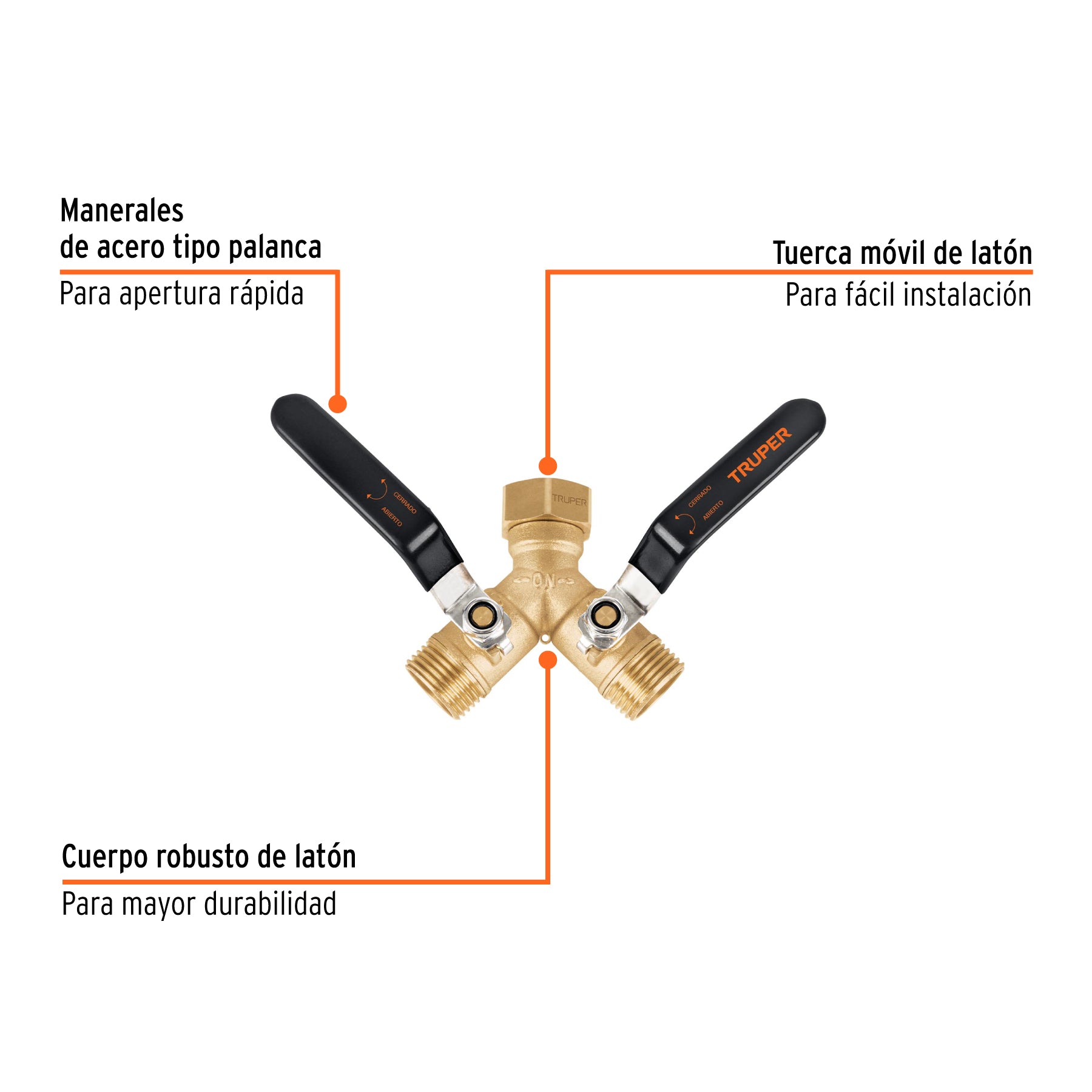 Conector 'Y' 3/4' cuerpo robusto con tuerca móvil p/manguera
