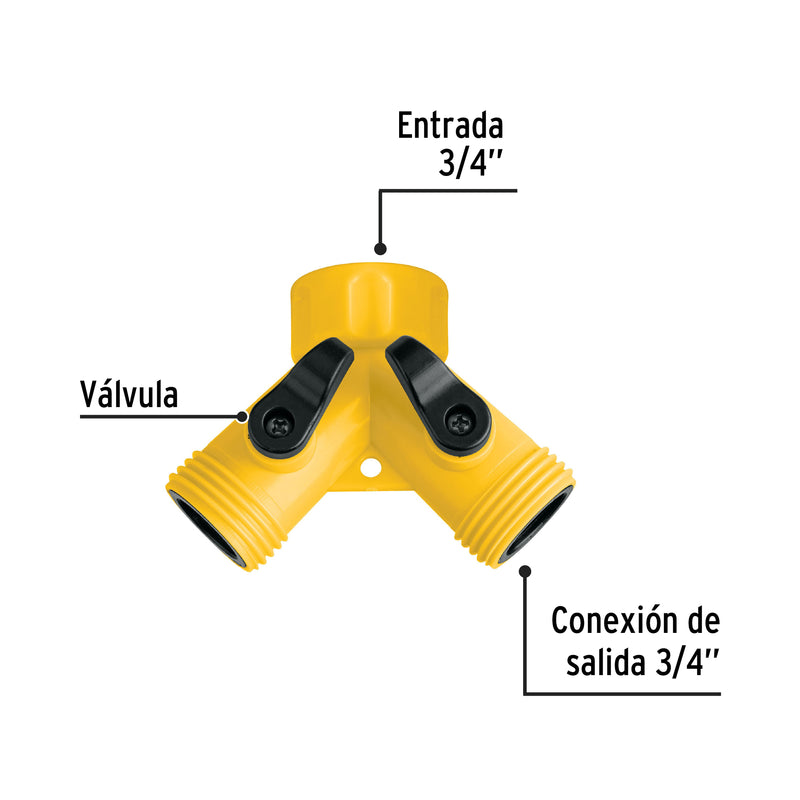 Conector "y" plástico, entrada 3/4", pretul