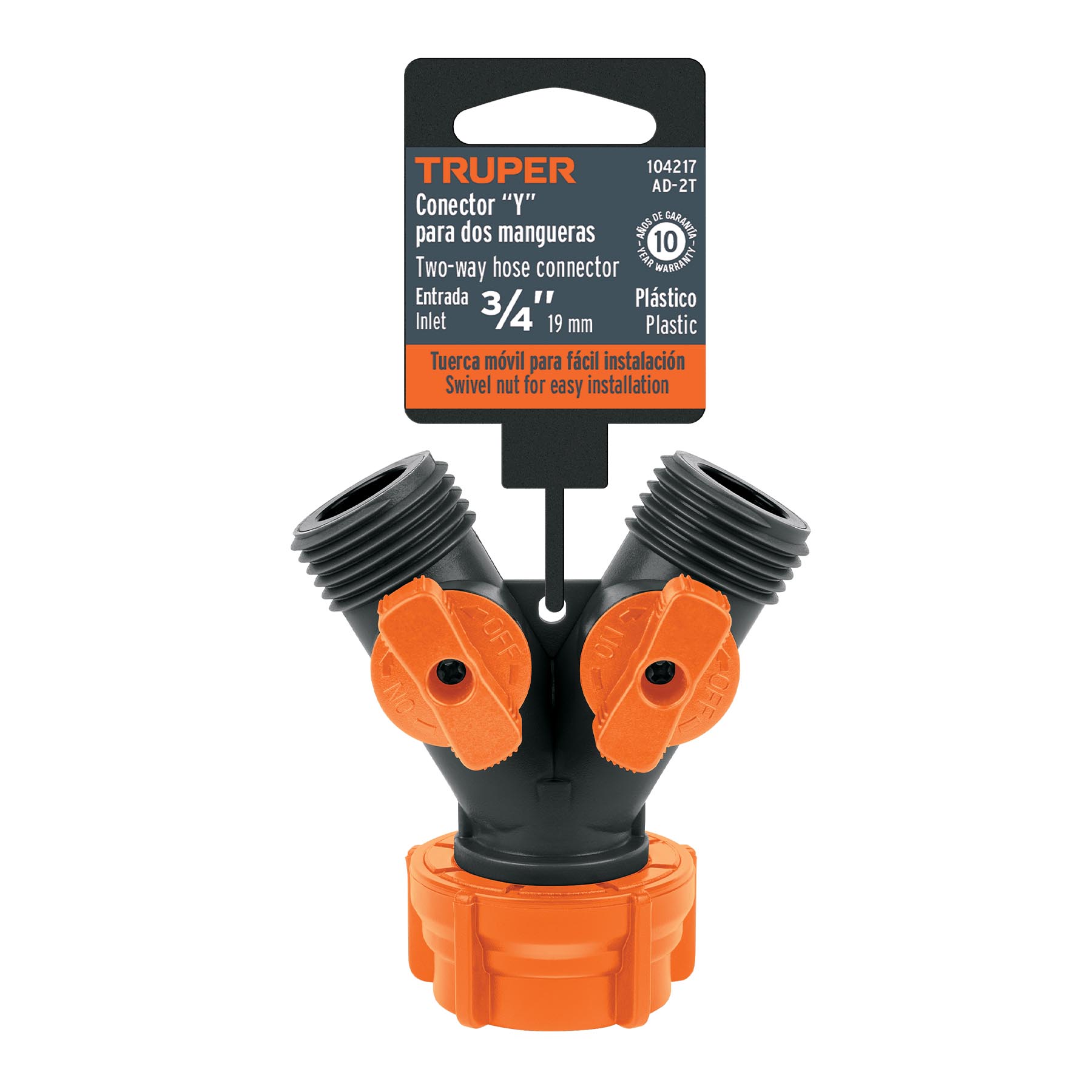 Conector 'Y' 3/4' plástico con tuerca móvil p/manguera