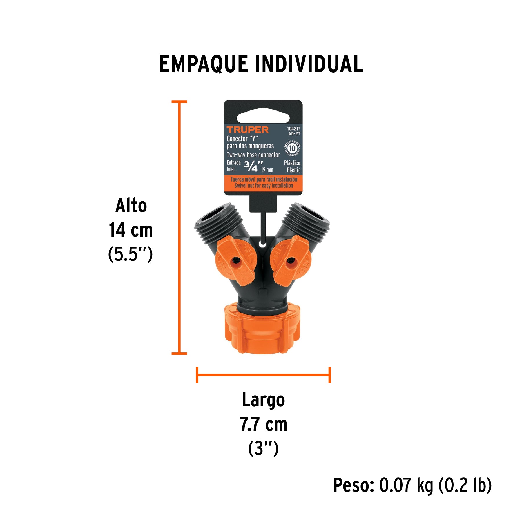 Conector 'Y' 3/4' plástico con tuerca móvil p/manguera