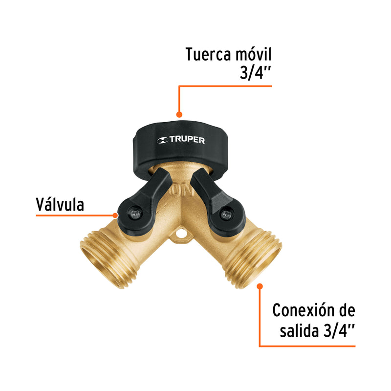 Conector "y" fundido en latón, entrada 3/4"
