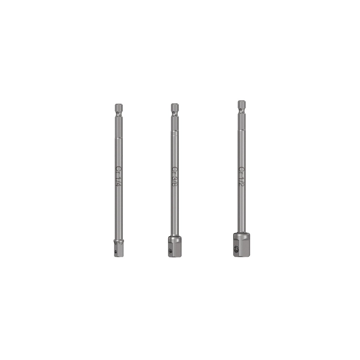Juego de adaptadores largos para dados, 1/4, 3/8 y 1/2"
