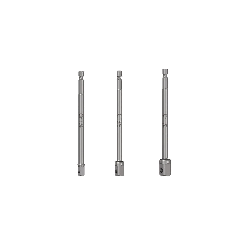 Juego de adaptadores largos para dados, 1/4, 3/8 y 1/2"