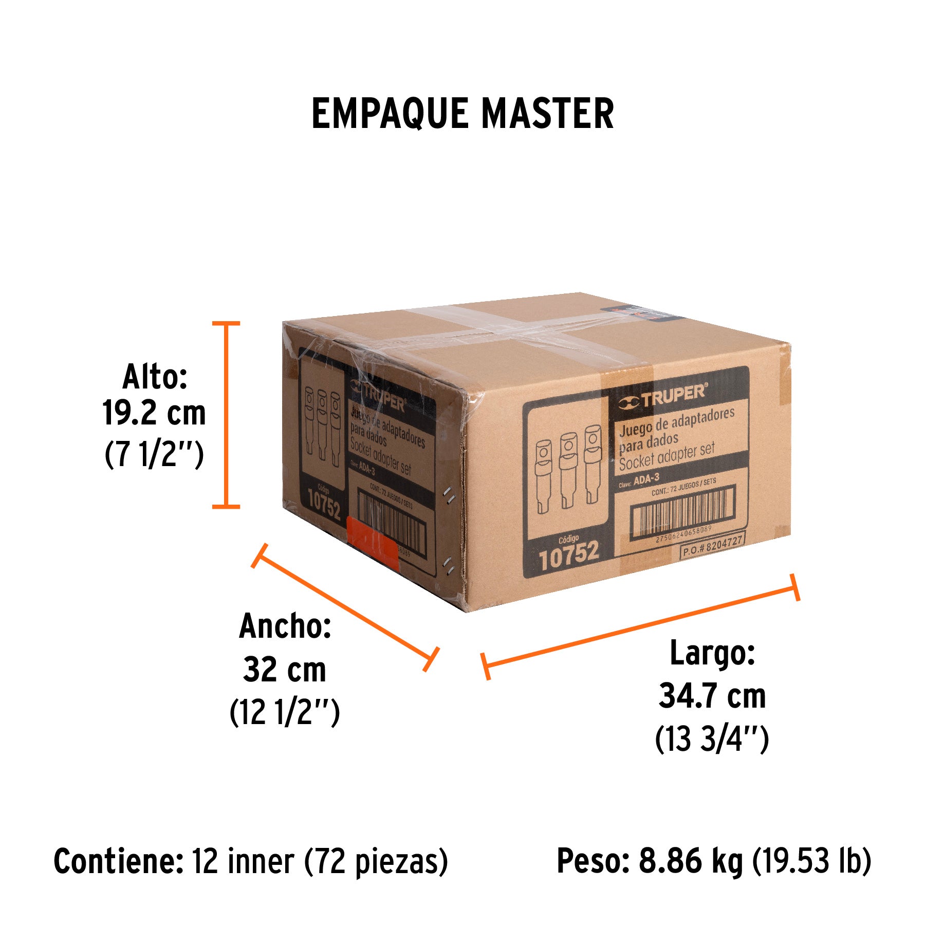 Juego de adaptadores para dados, 1/4", 3/8" y 1/2", 3 piezas