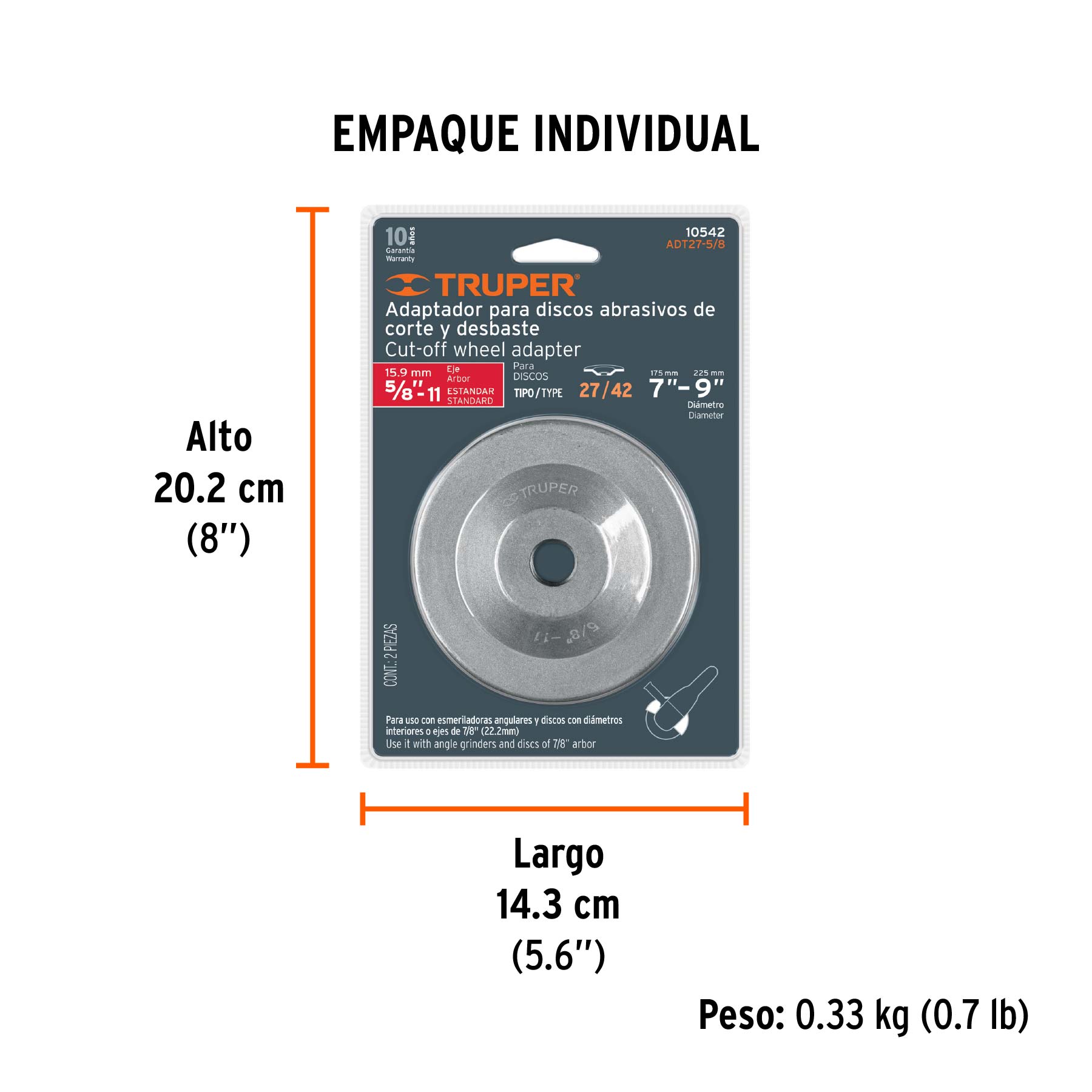 Adaptador para discos tipo 42, rosca 5/8-11 NC, de 7-9"