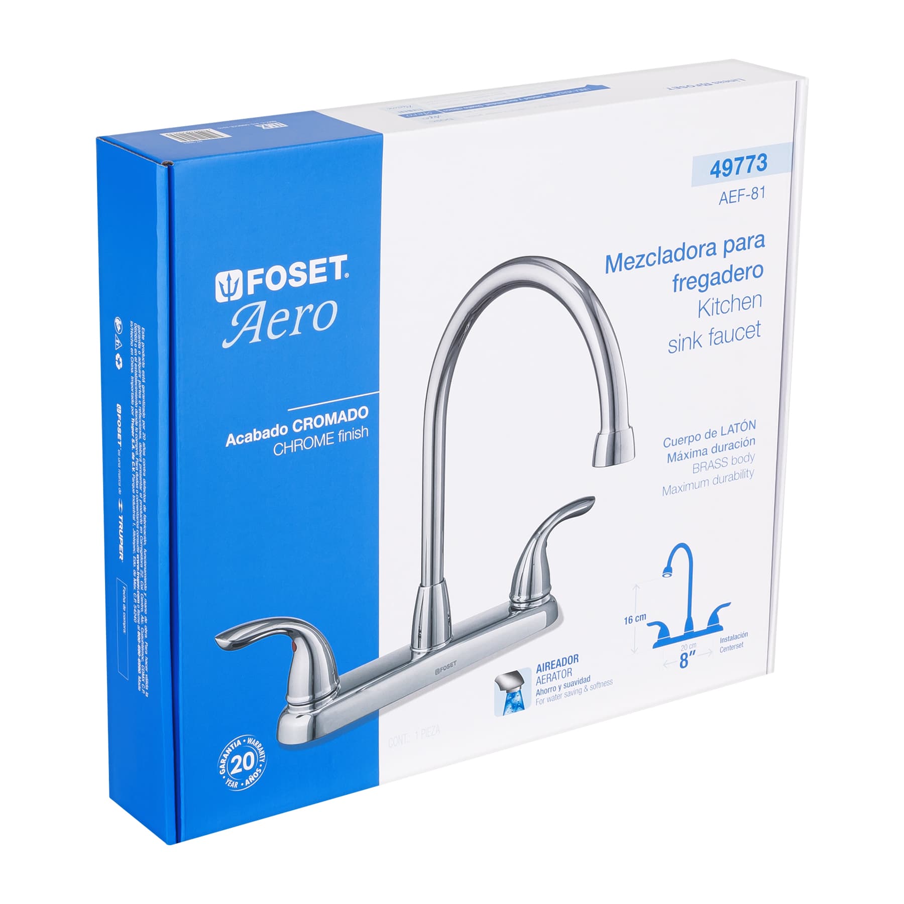 Mezcladora para fregadero, cuello alto, 8", Aero