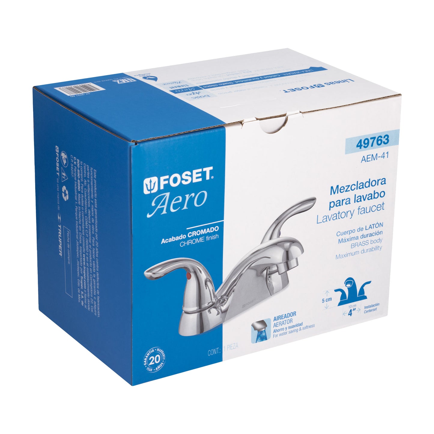 Mezcladora para lavabo, nariz larga, 4", Aero
