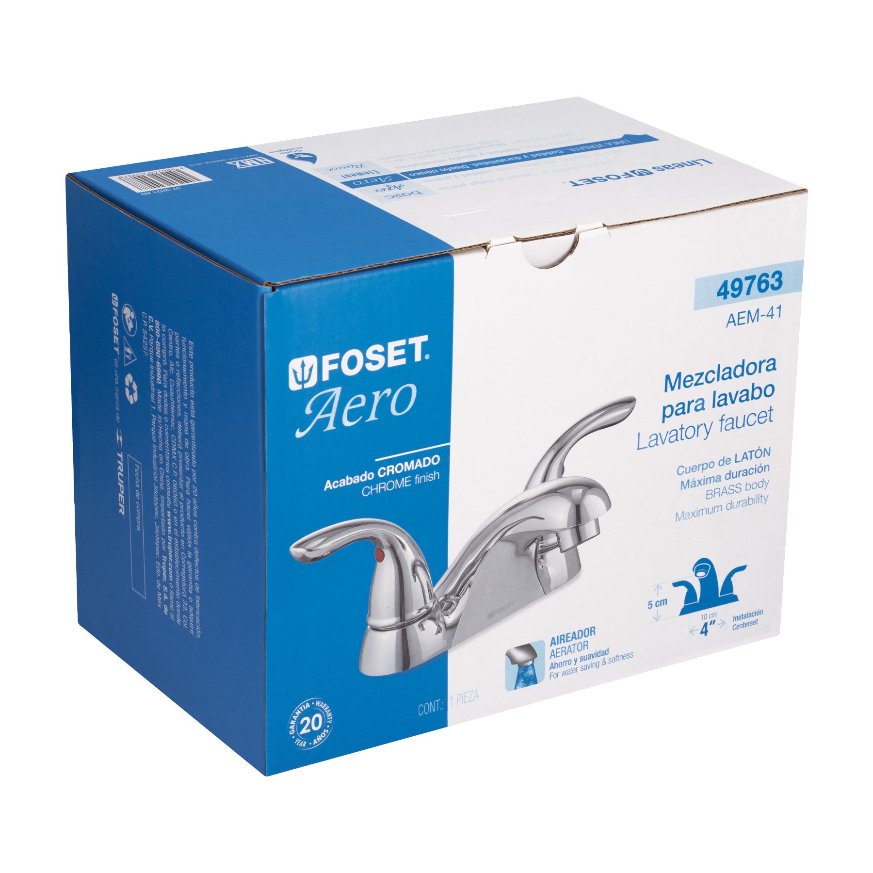 Mezcladora para lavabo, nariz larga, 4", Aero