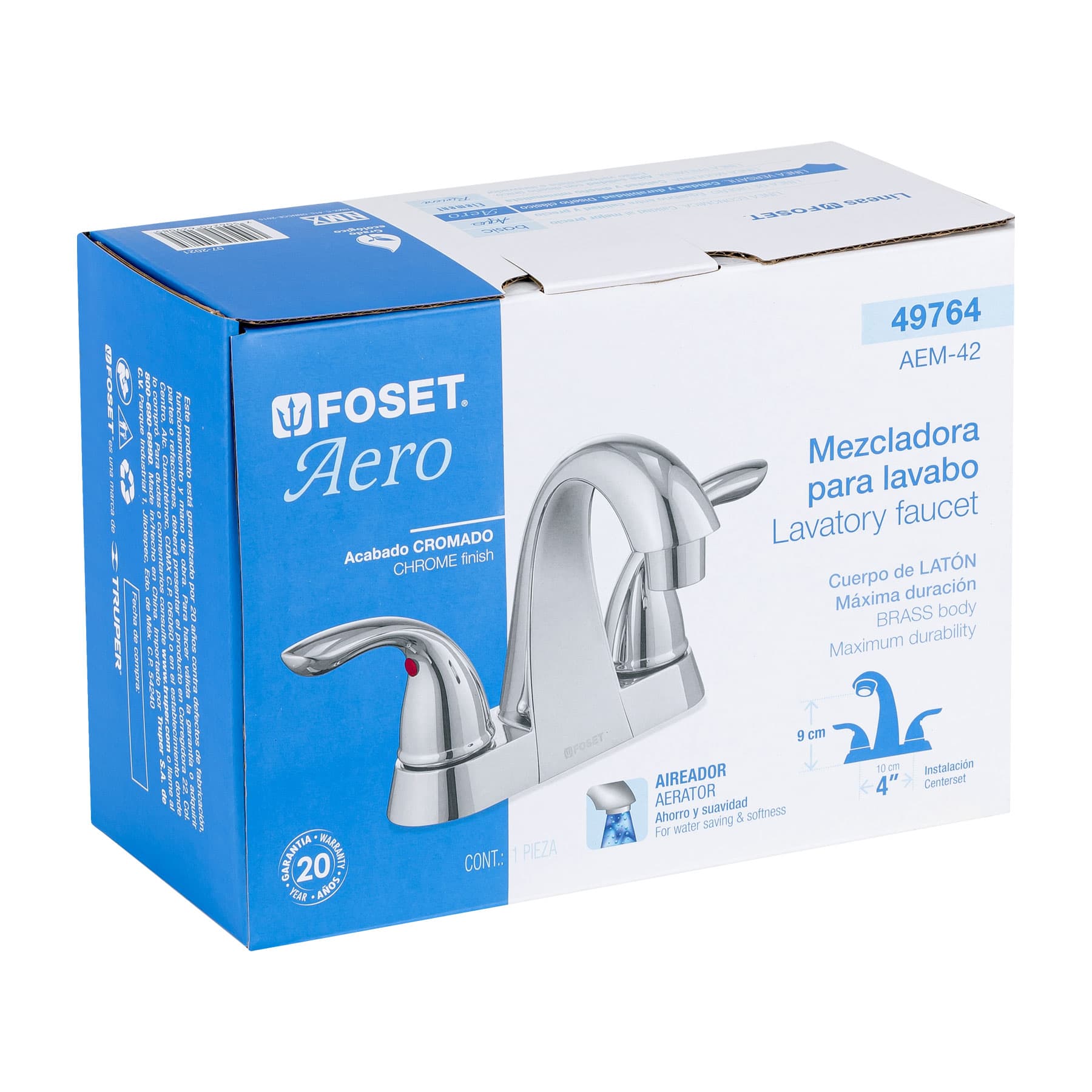 Mezcladora para lavabo, cuello alto, 4", Aero
