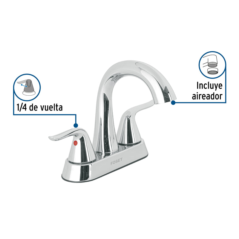 Mezcladora lavabo 4' cromo, cuello alto, palanca, FOSET AERO