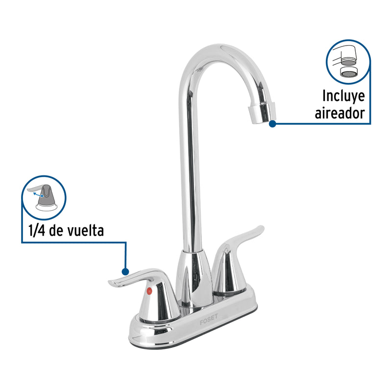 Mezcladora lavabo 4' cromo, tipo bar, palanca, FOSET AERO
