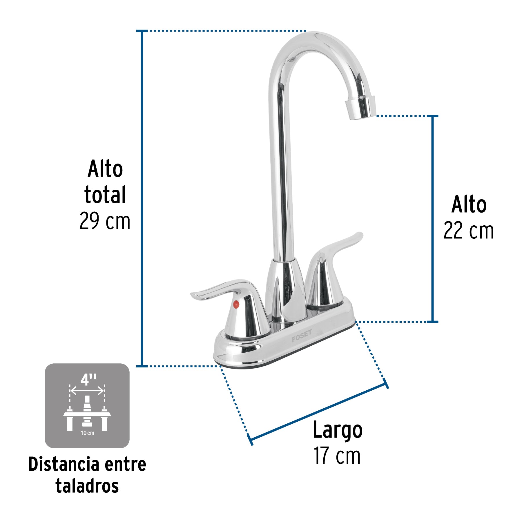 Mezcladora lavabo 4' cromo, tipo bar, palanca, FOSET AERO