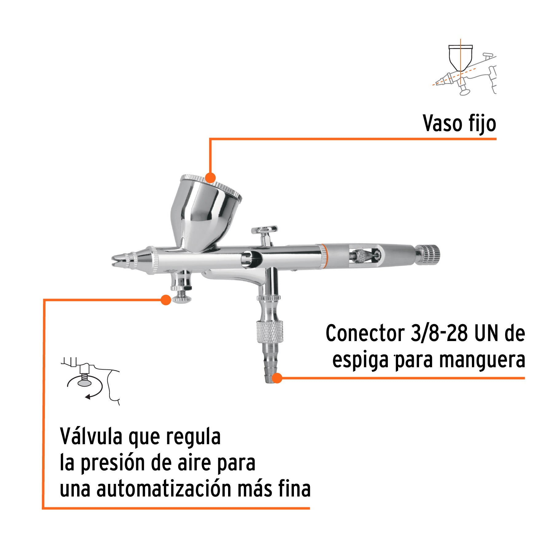 Pistola aerográfica de gravedad con vaso fijo