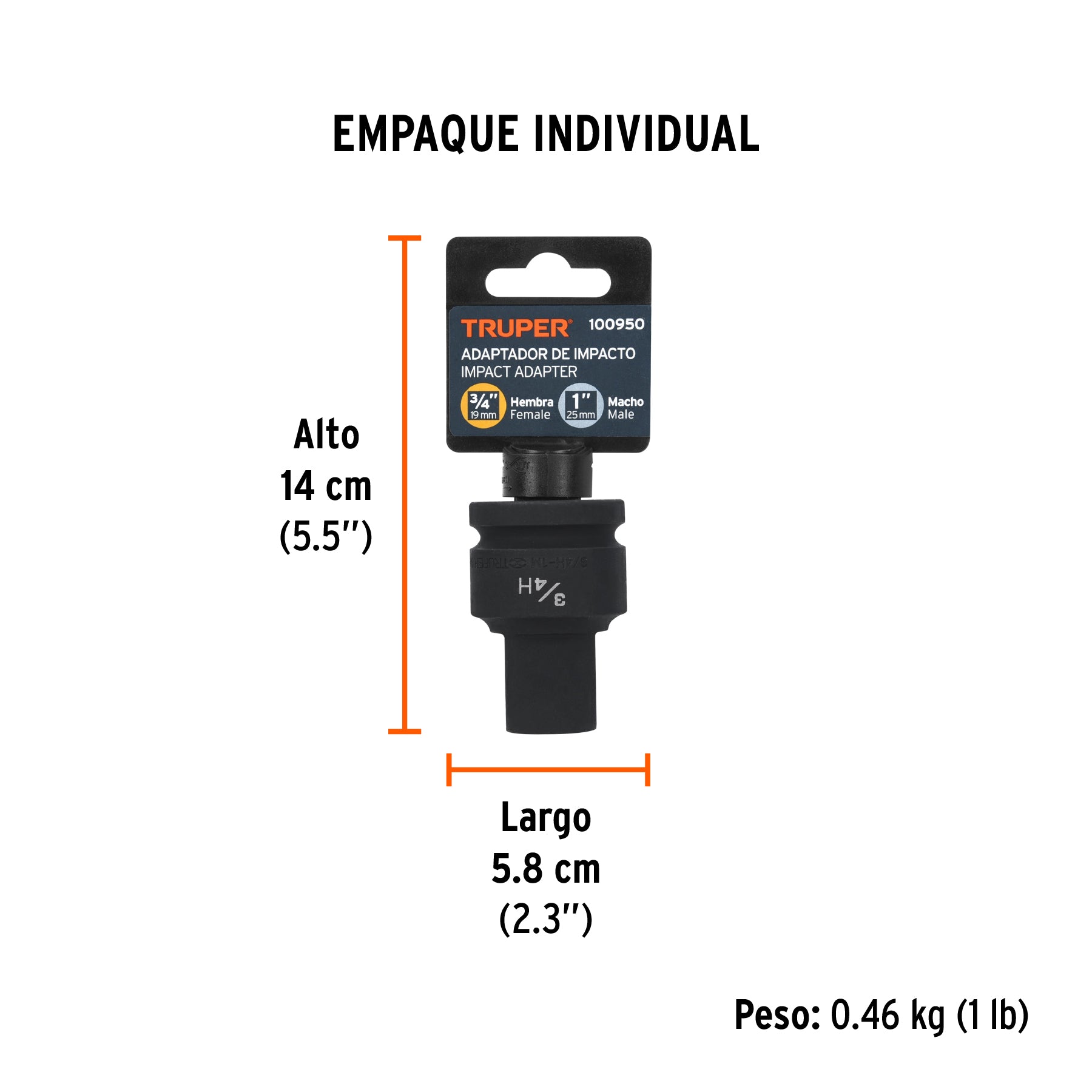 Adaptador de Impacto 3/4' (H) x 1' (M), Truper