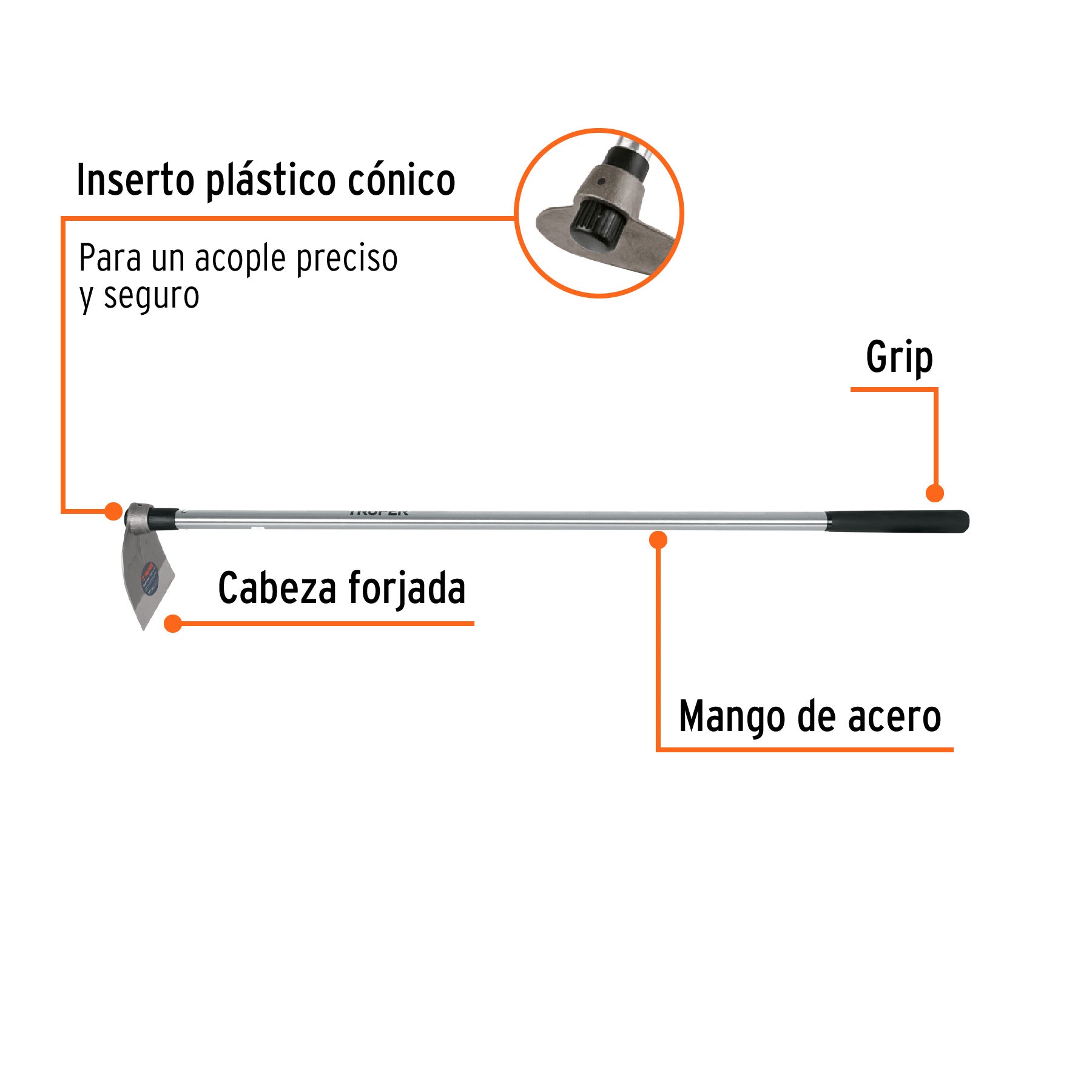 Azadón Lane No.1 de 1.8 lb con mango de acero 54', Truper