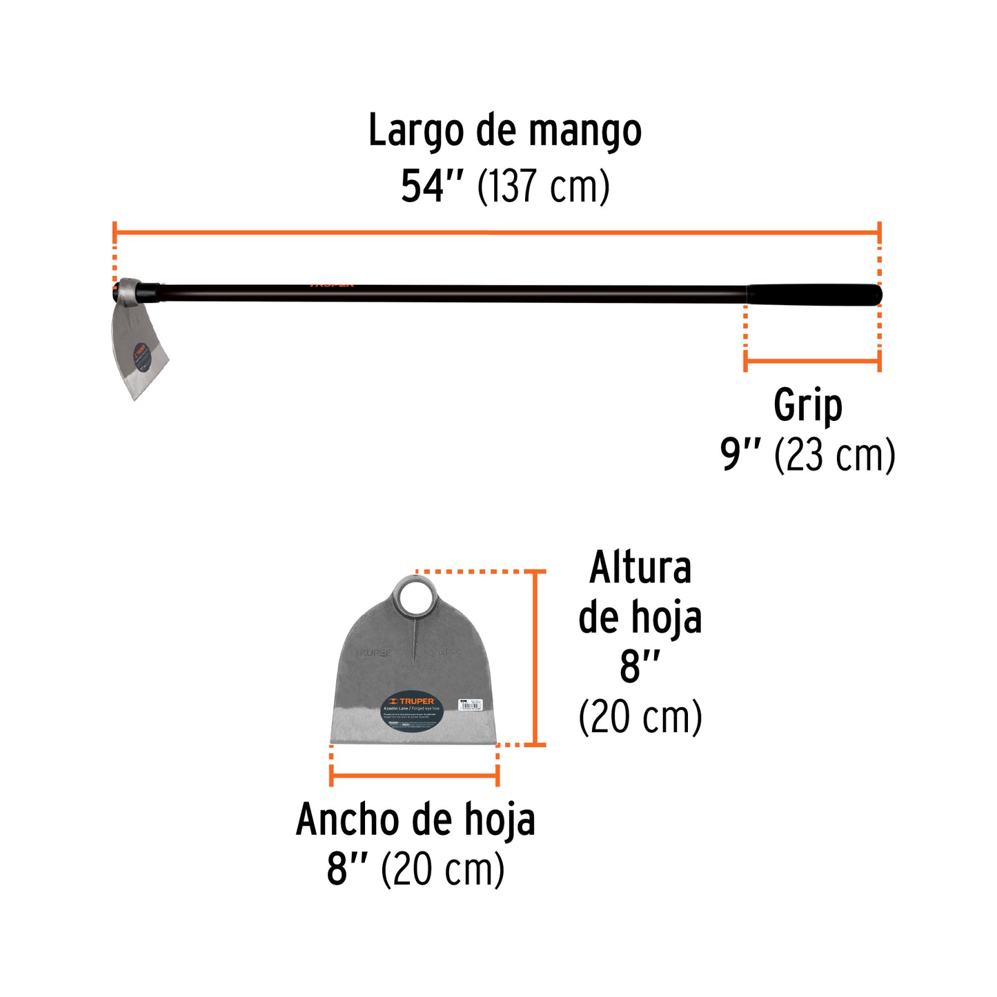 Azadón Lane No. 2 de 2.0 lb, mango de fibra 54", TRUPER.