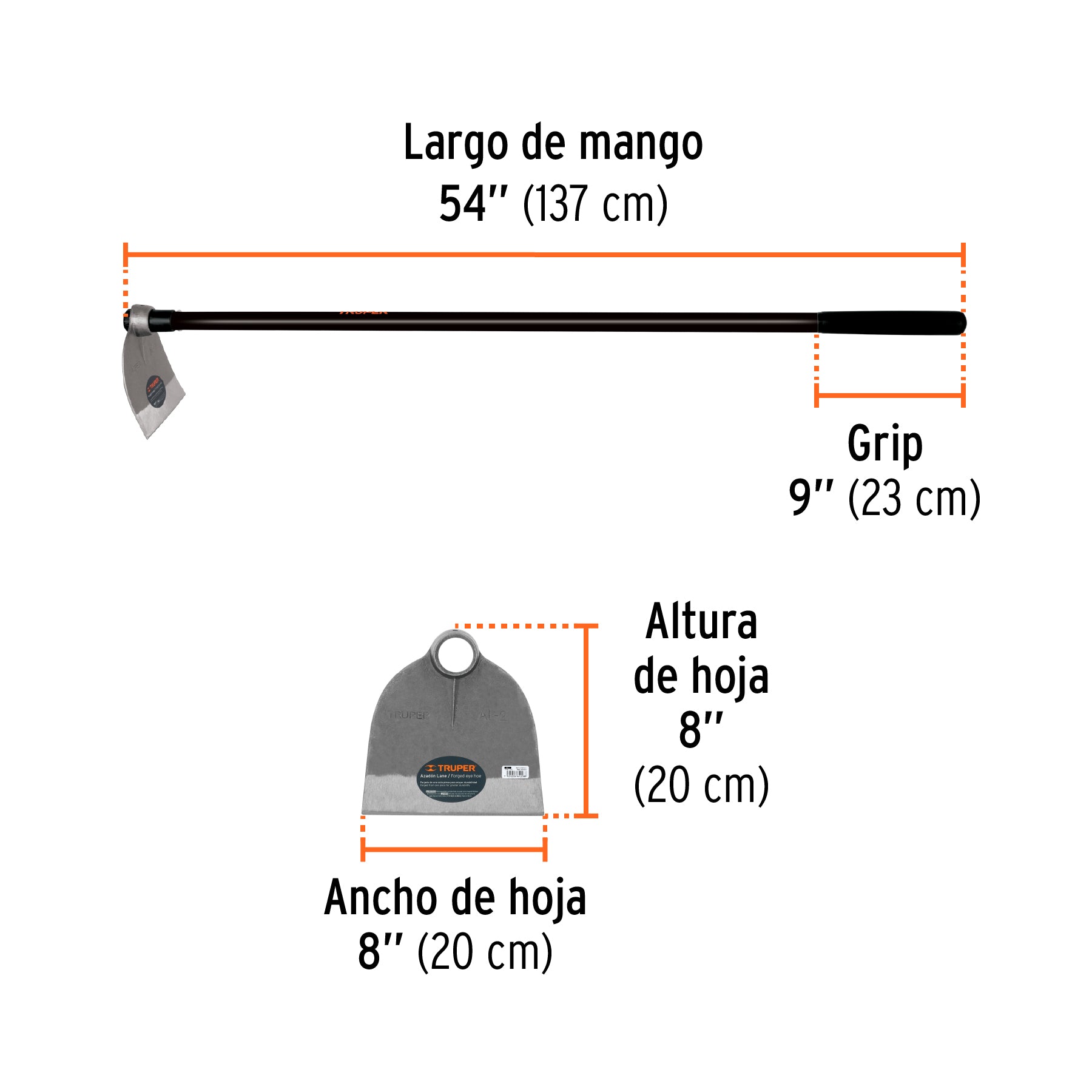 Azadón Lane No. 2 de 2.0 lb, mango de fibra 54", TRUPER.