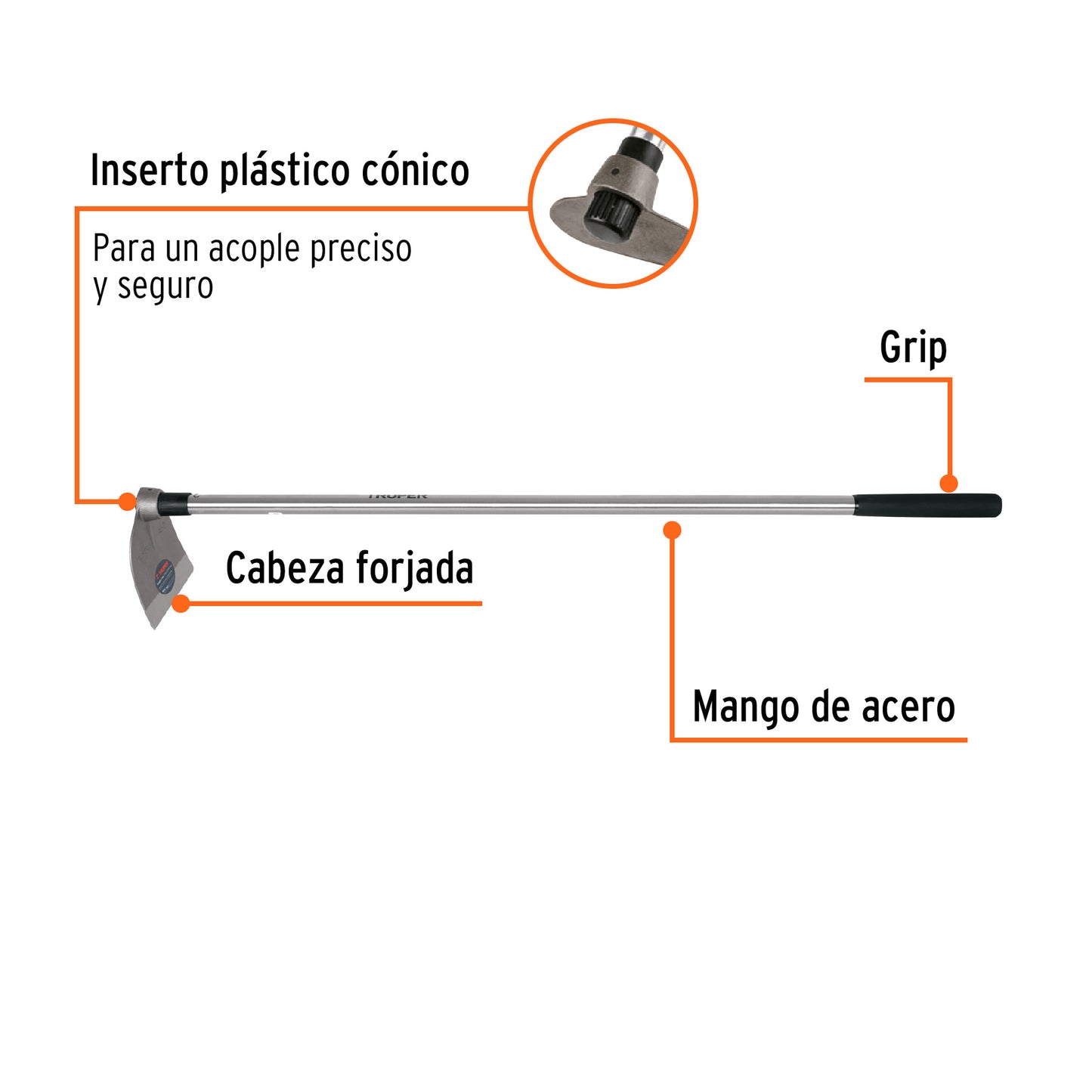 Azadón Lane No.2 de 2 lb con mango de acero 54', Truper