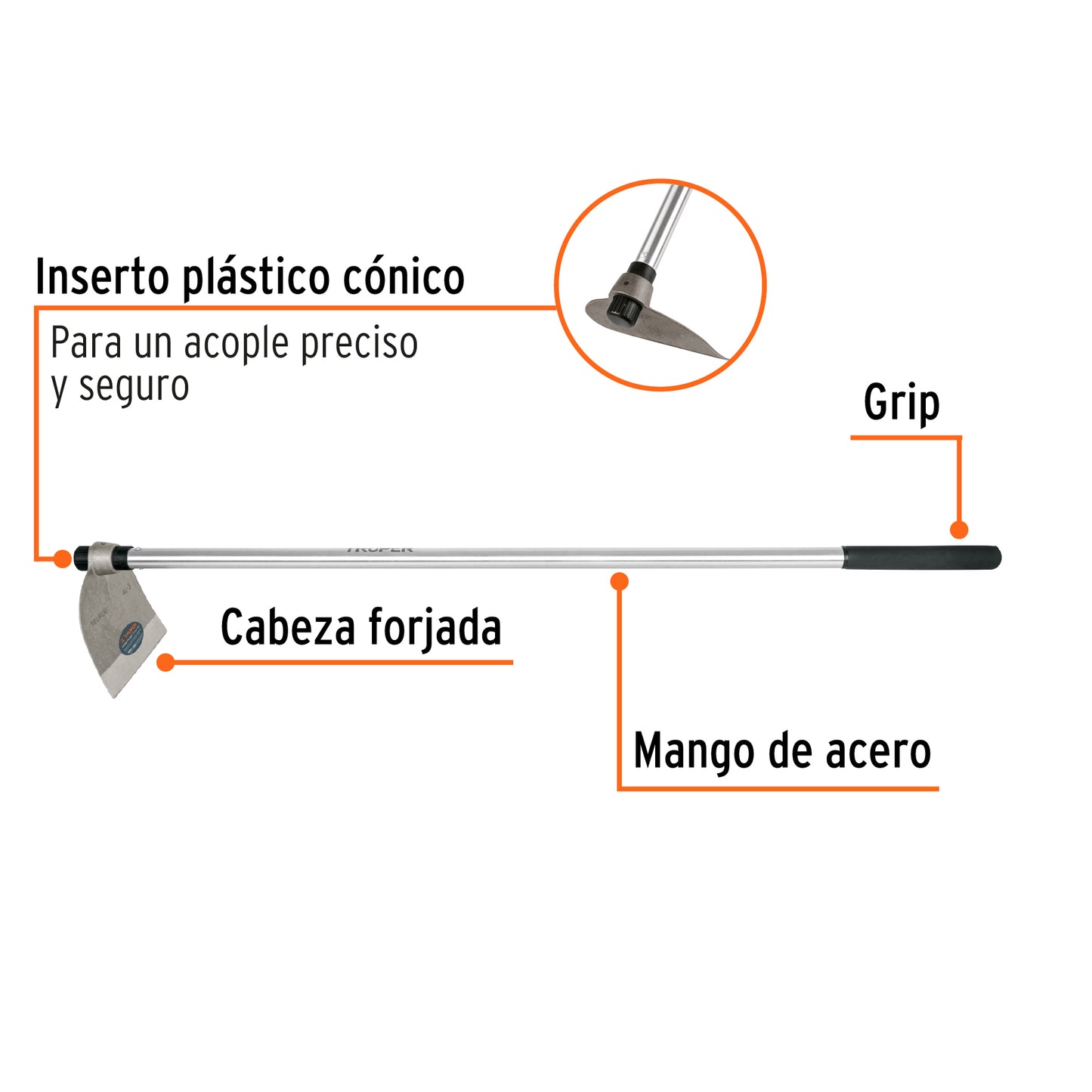 Azadón Lane No.3 de 2.1 lb con mango de acero 54', Truper