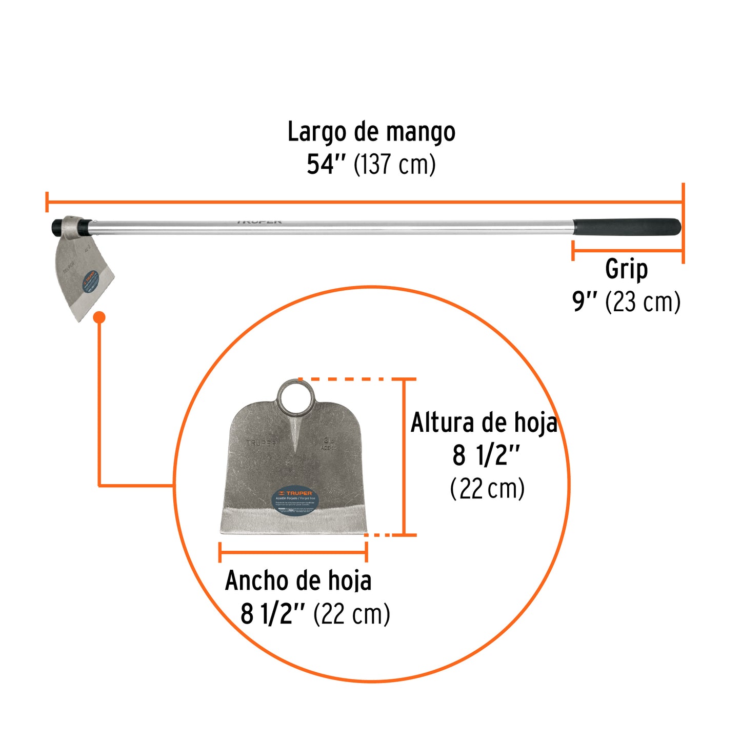 Azadón Lane No.3 de 2.1 lb con mango de acero 54', Truper