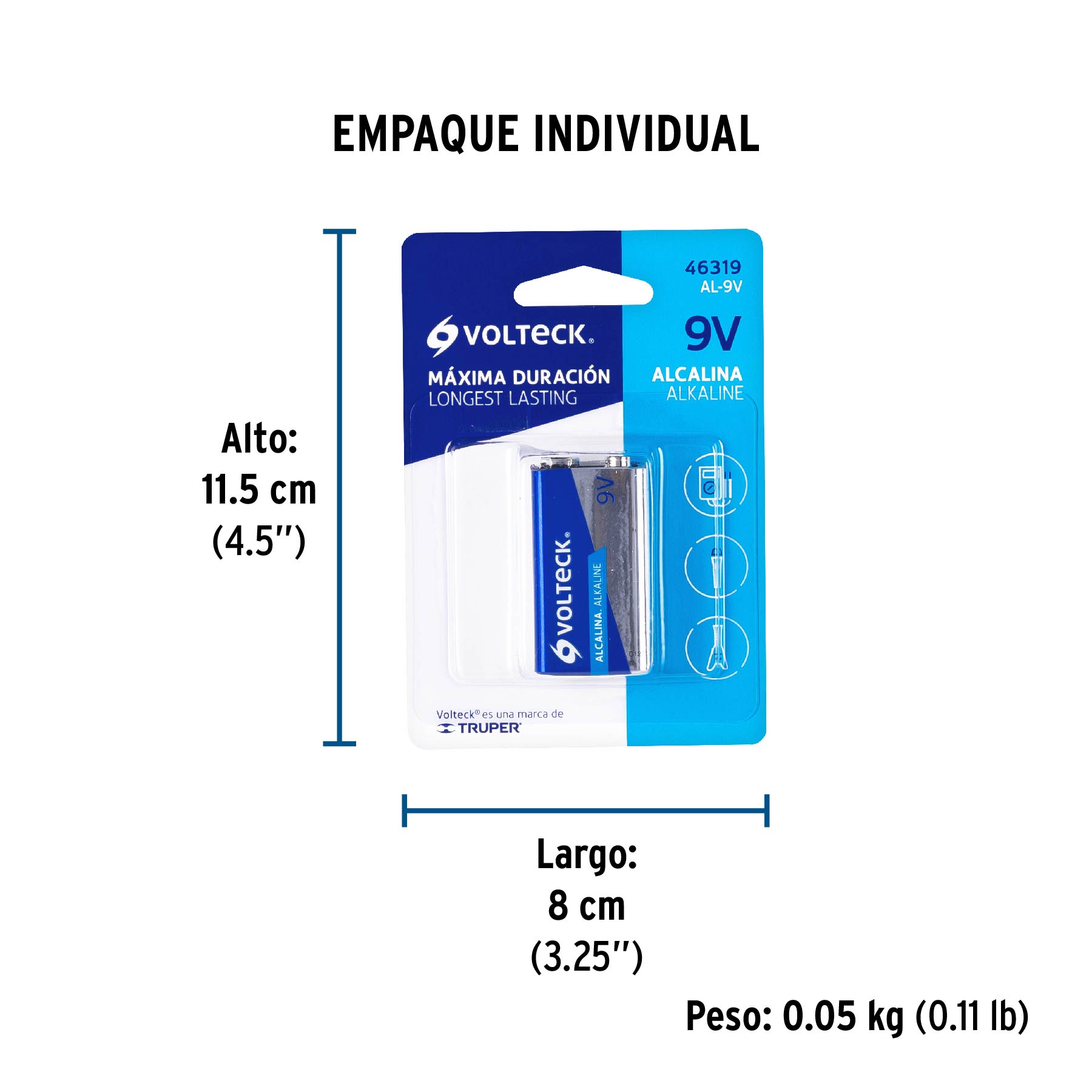 Pila alcalina 9v, blister, Volteck