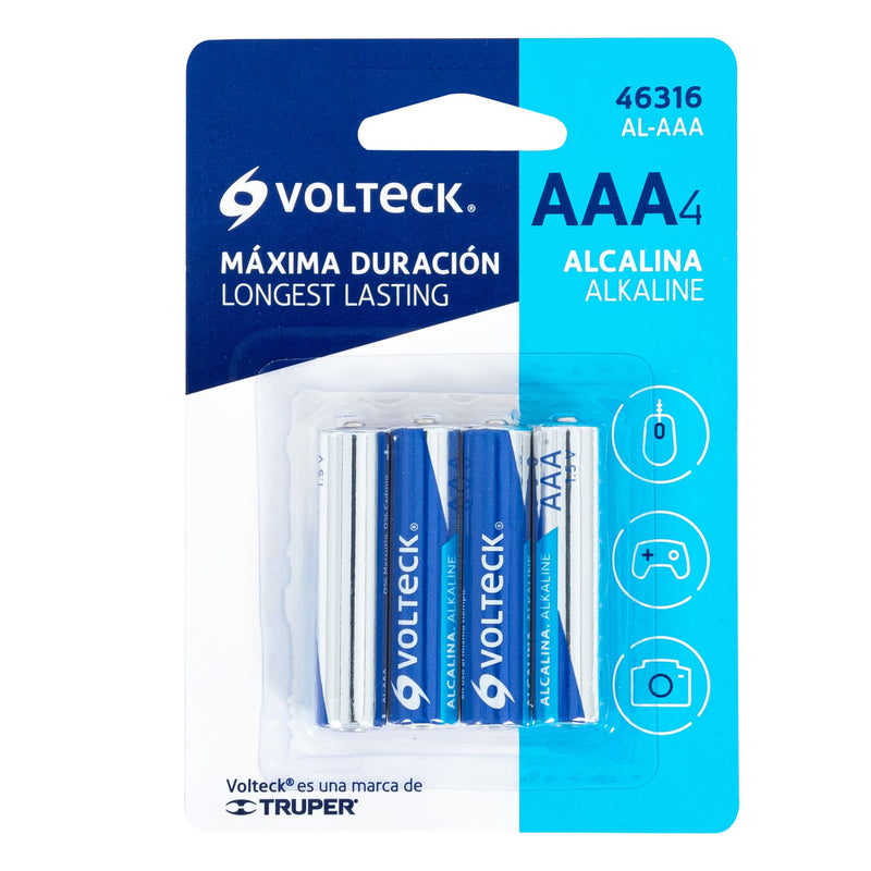 Pila alcalina tamaño AAA, blister con 4 pzas, Volteck