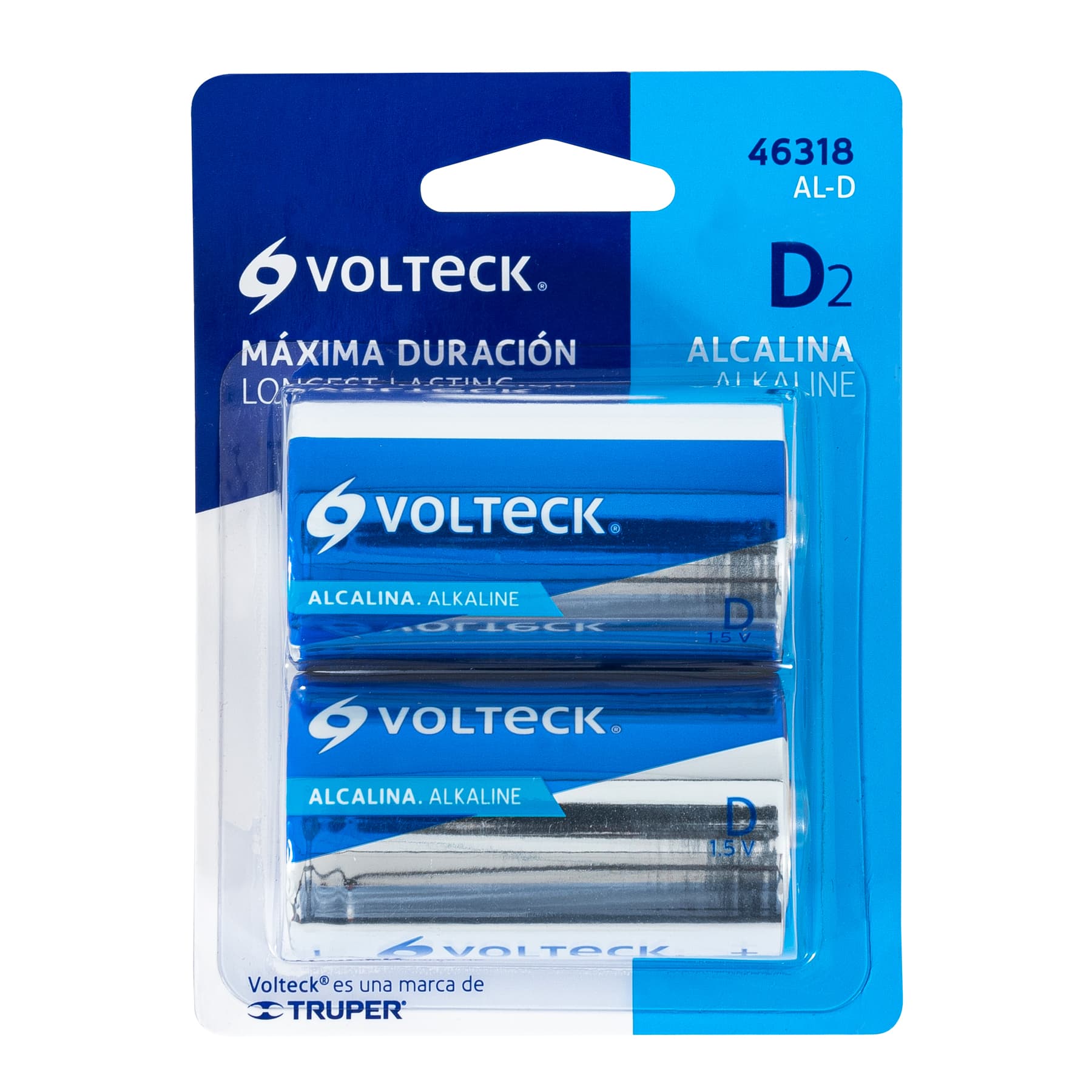 Pila alcalina tamaño D, blister con 2 pzas, Volteck