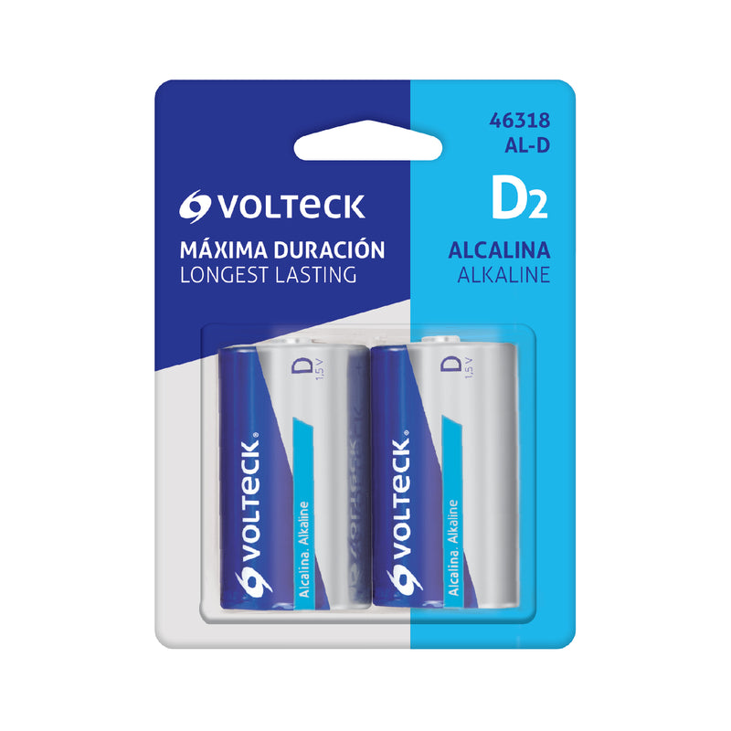 Pila alcalina tamaño D, blister con 2 pzas, Volteck