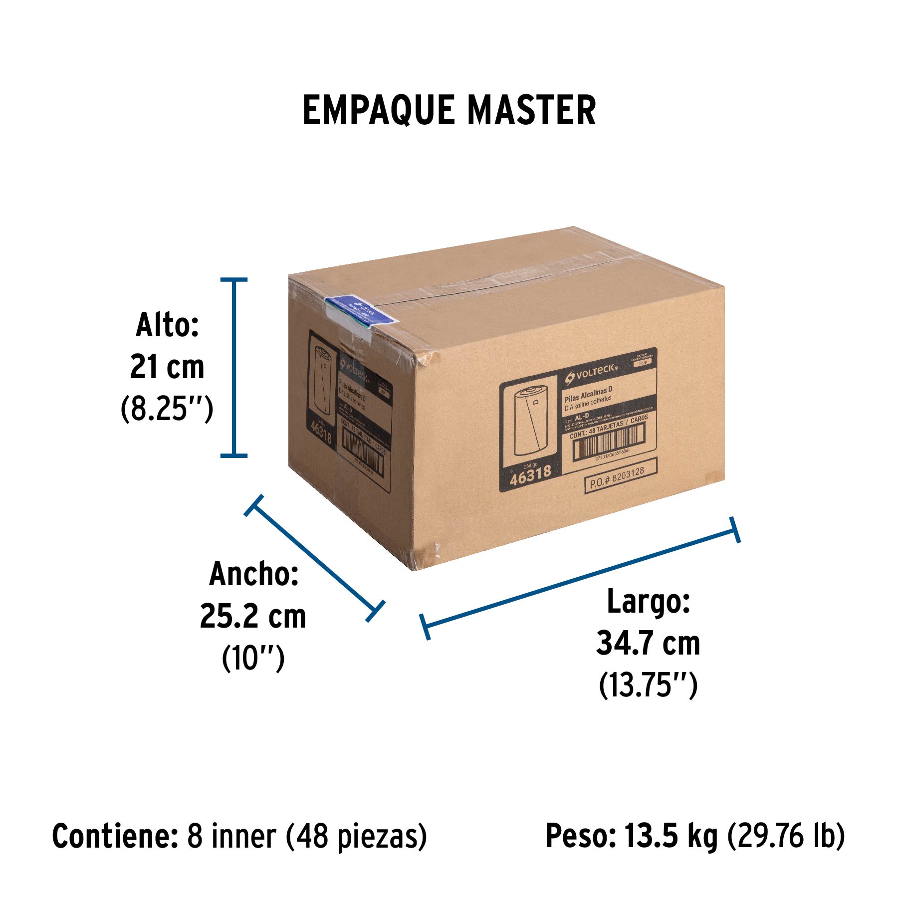 Pila alcalina tamaño D, blister con 2 pzas, Volteck