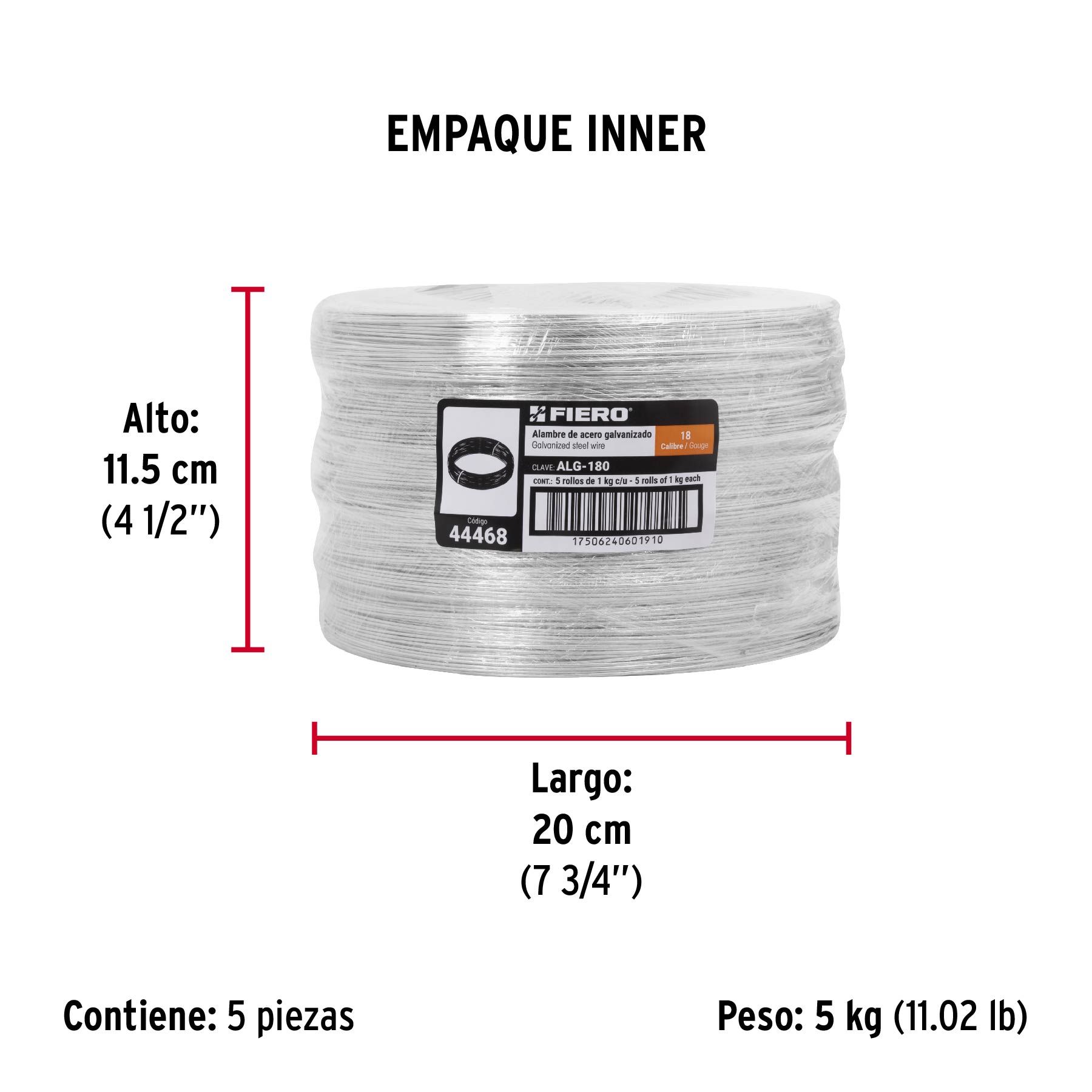 Alambre galvanizado, calibre 18