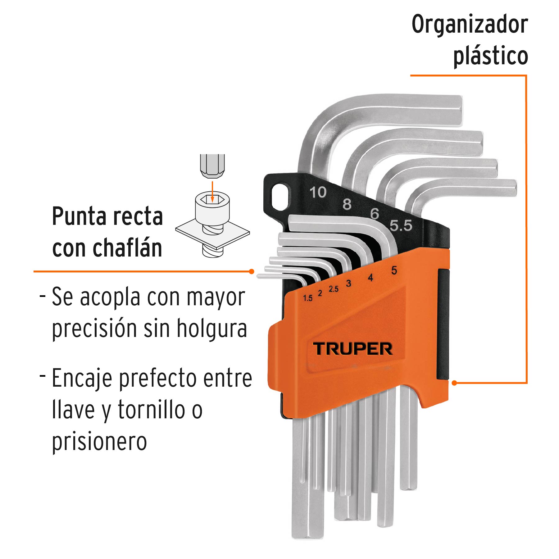 Juego de 10 llaves allen milimétricas con organizador