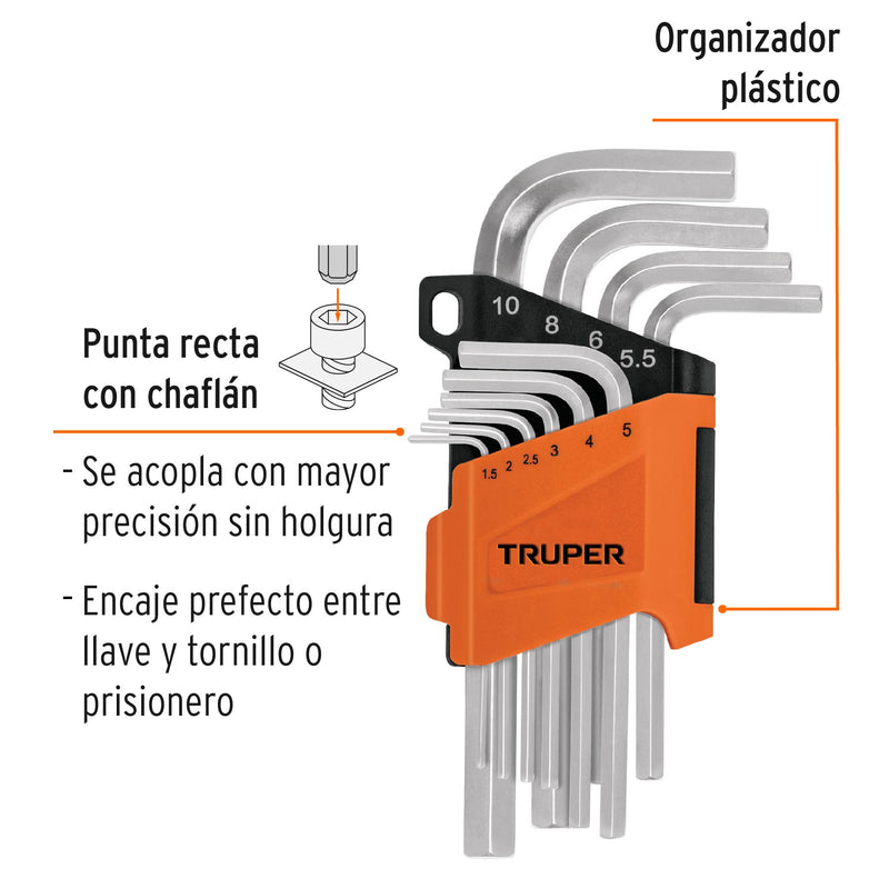 Juego de 10 llaves allen milimétricas con organizador