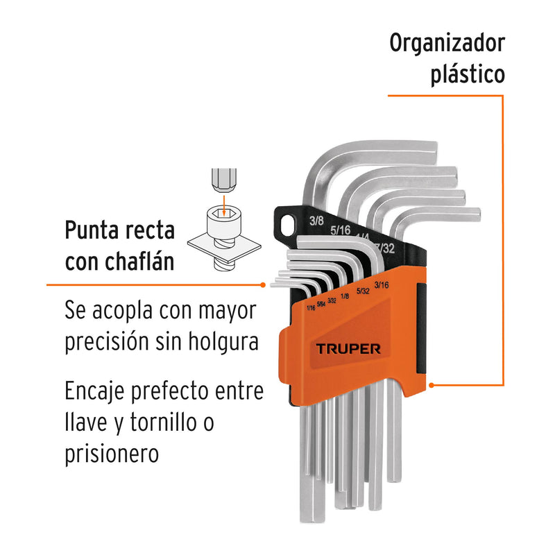 Juego de 10 llaves allen standard con organizador