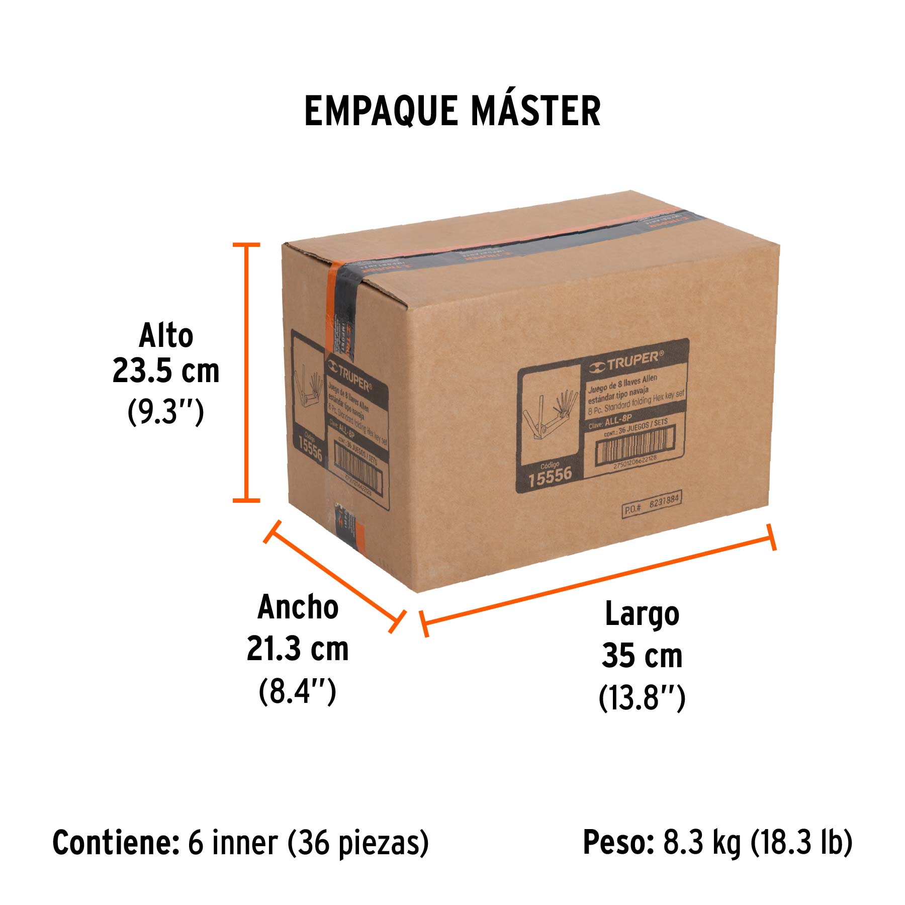 Juego 8 llaves Allen standard tipo navaja, cuerpo de lámina