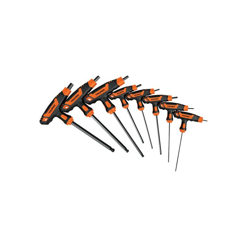 Juego de 8 llaves allen mango T, punta de bola,2 a 10 mm