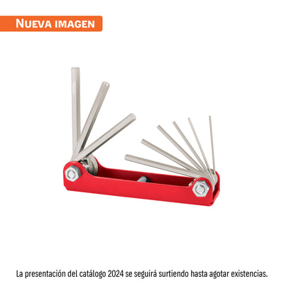 Juego de 9 llaves allen, tipo navaja, cuerpo de lámina, std