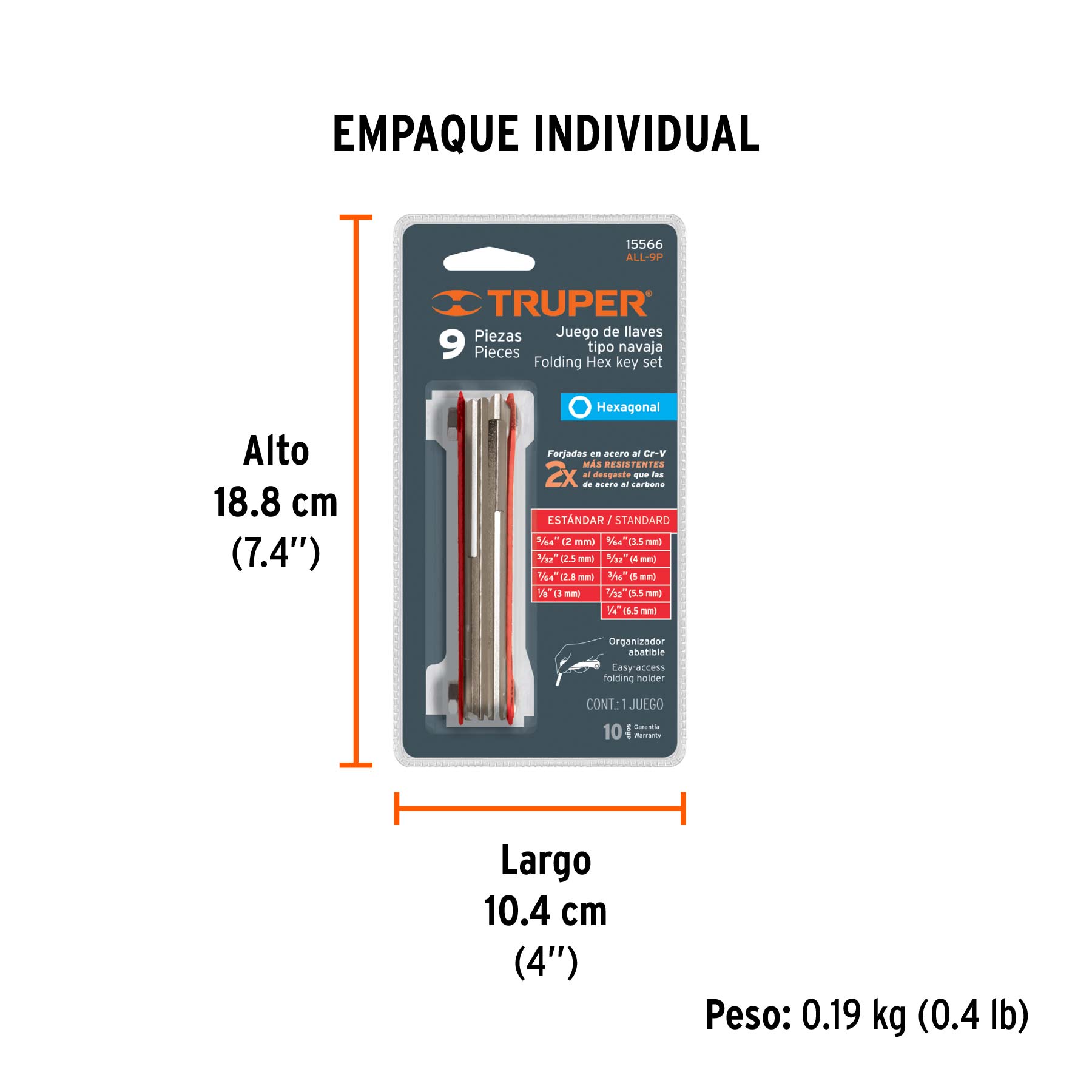 Juego de 9 llaves allen, tipo navaja, cuerpo de lámina, std