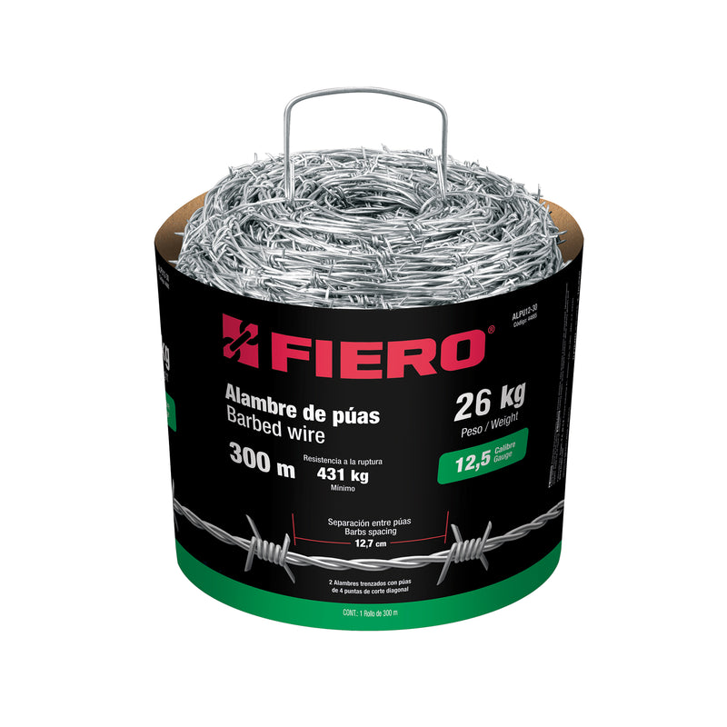 Alambre de púas, calibre 12.5, rollo de 30 Kg.