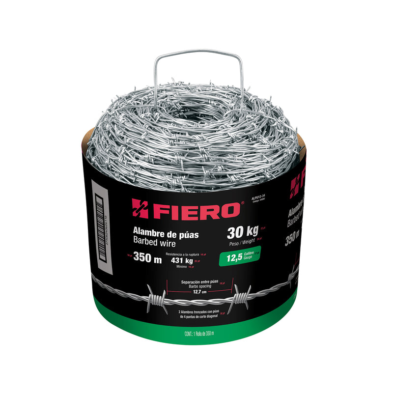 Alambre de púas, calibre 12.5, rollo de 34 Kg.