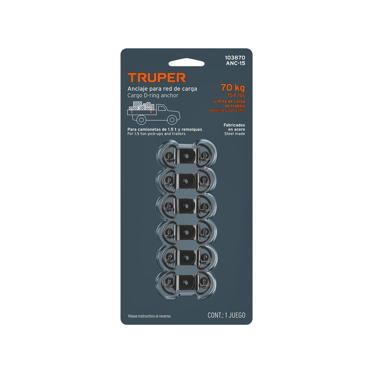 Blister con 12 anclajes para red de carga de 1.5 ton.