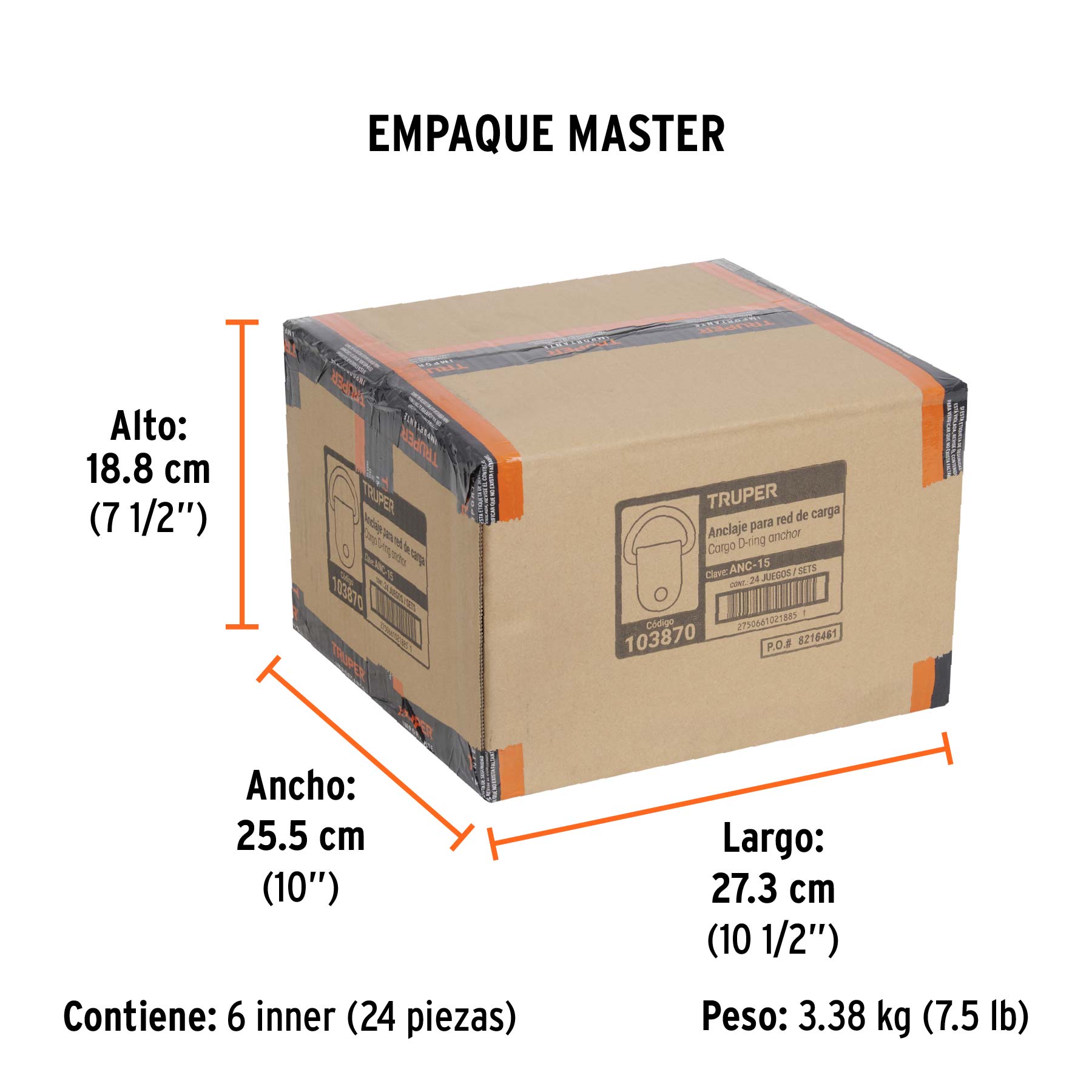Blister con 12 anclajes para red de carga de 1.5 ton.