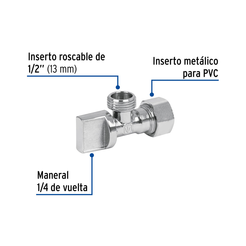 Llave angular de latón, 1/2 x 1/2" para CPVC